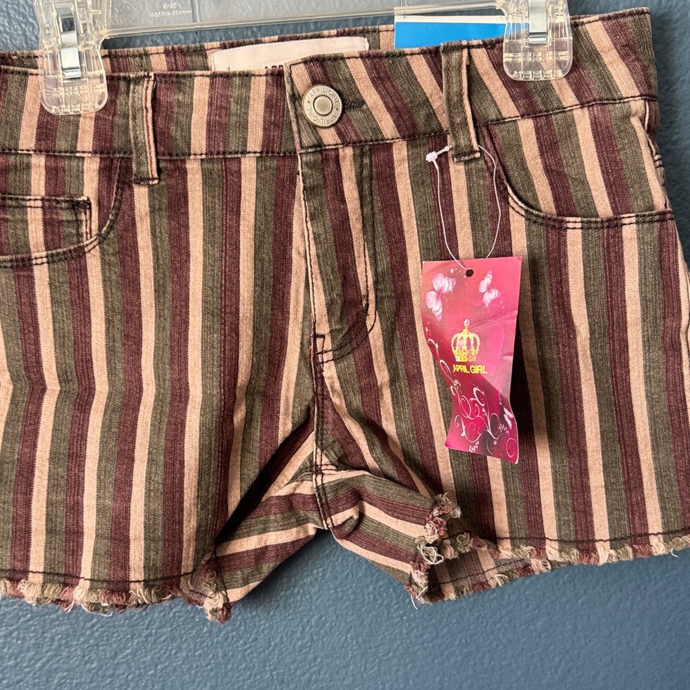 Pink Girl Striped Brown and Tan Women Shorts